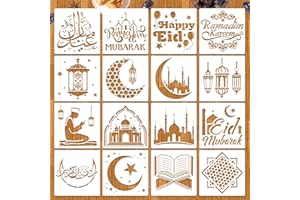 HOWAF 16 Ramadan Mubarak Stencil Eid Mubarak Stencil, Eid Decorations Ramadan Decorations Stencils and Templates for Painting