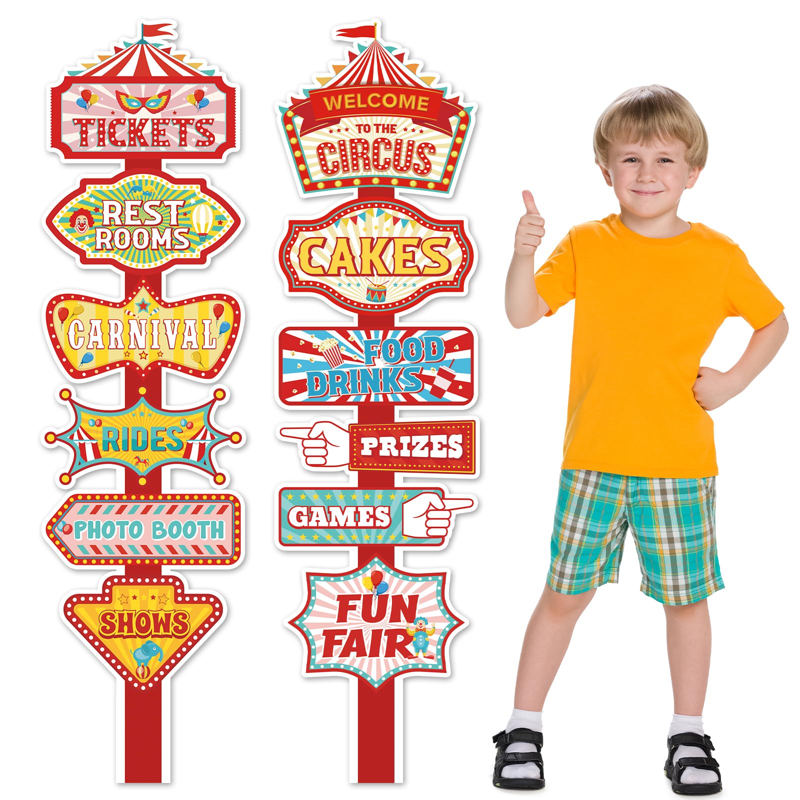 Photo 1 of 2 Sets Carnival Circus Theme Party Decoration 51.2" H Directional Signs Circus Welcome Sign Photo Props for Carnival Birthday Party Outdoor Lawn Yard Patio Decorations
