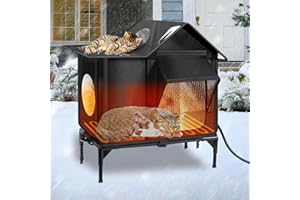 WN'S DAY Heated Outdoor Cat House Weatherproof with Heating Pad, Insulated Feral Cat Houses for Outdoor Cats, Safe Escape Door, Heated Cats House for Outside, Outside Stray Cats Shelter with Elevated Base(S)