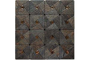 DICOFUN 10-Sheet Rustic Slate Look Peel and Stick Backsplash Tile, Mixed Glass Self-Adhesive Mosaic Tiles, Stainless Steel St