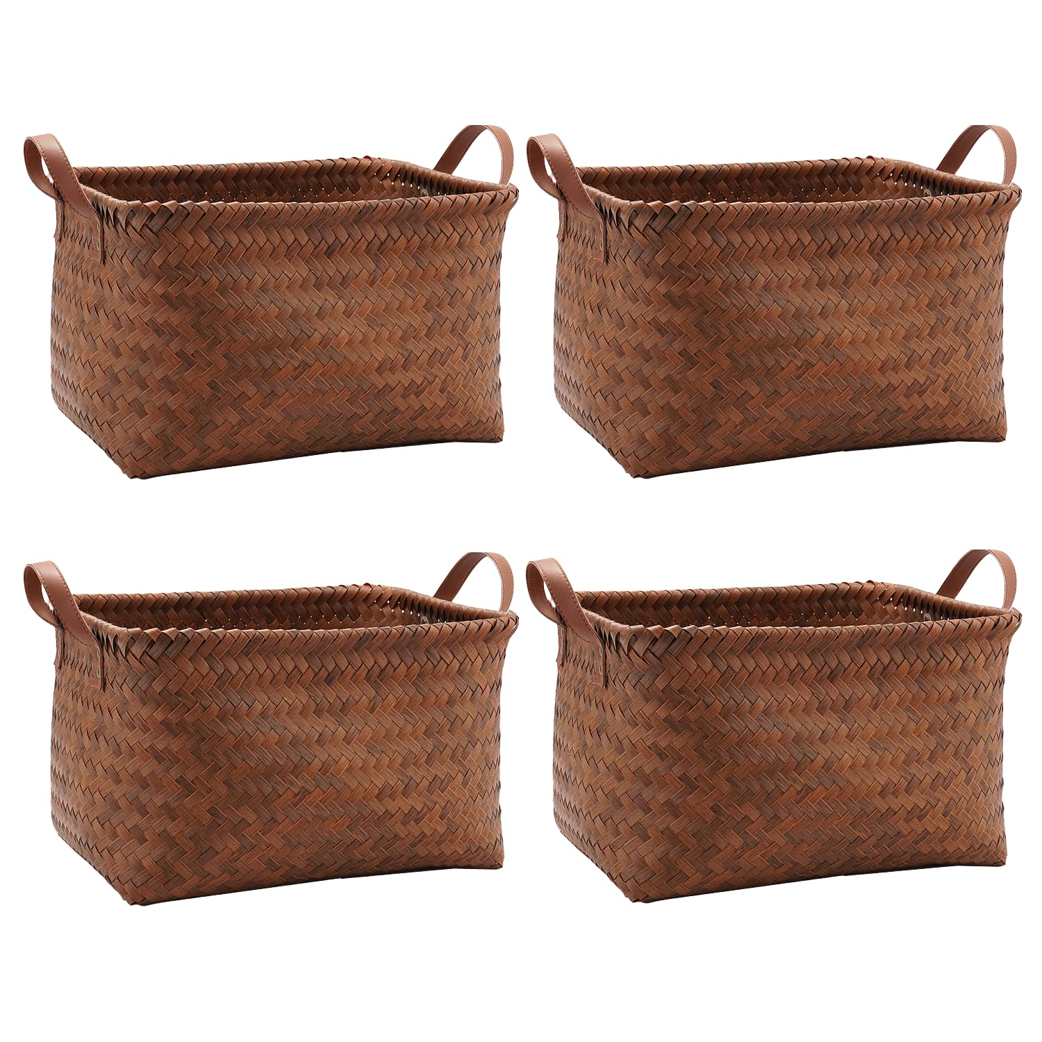 Photo 1 of GIB Large Wicker Storage Baskets for Shelves, Woven Laundry Basket for Organizing Blankets & Clothes, Decorative Rectangular Closet Organizers and Storage Bins with Handles, Brown, 4 Pack