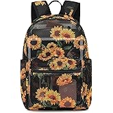 Sunflower Mesh Backpack for Women Girls, Semi-Transparent School Bag Bookbag See Through Beach Bags for Kids Adults