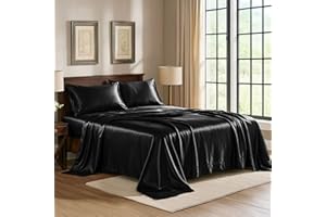 Satin Sheets Queen [4-Piece, Black] Hotel Luxury Silky Bed Sheets - Extra Soft 1800 Microfiber Sheet Set, Wrinkle, Fade, Stai