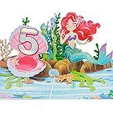 POPWOW Happy 5th Birthday Pop Up Card, Mermaid, Pearl Shell, Ocean, 3D Greeting Card, Gifts for Girls, Daughter, Granddaughter, Niece, 5x7 - Includes Envelope And Message Note