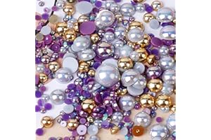 Niziky 1100PCS Flatback Pearls and Rhinestone, Mixed Size 3mm-10mm AB Color Resin Rhinestones Half Pearls for Crafts, 30g Half Round Flatback Pearls Rhinestones for Nail Face Art Crafts