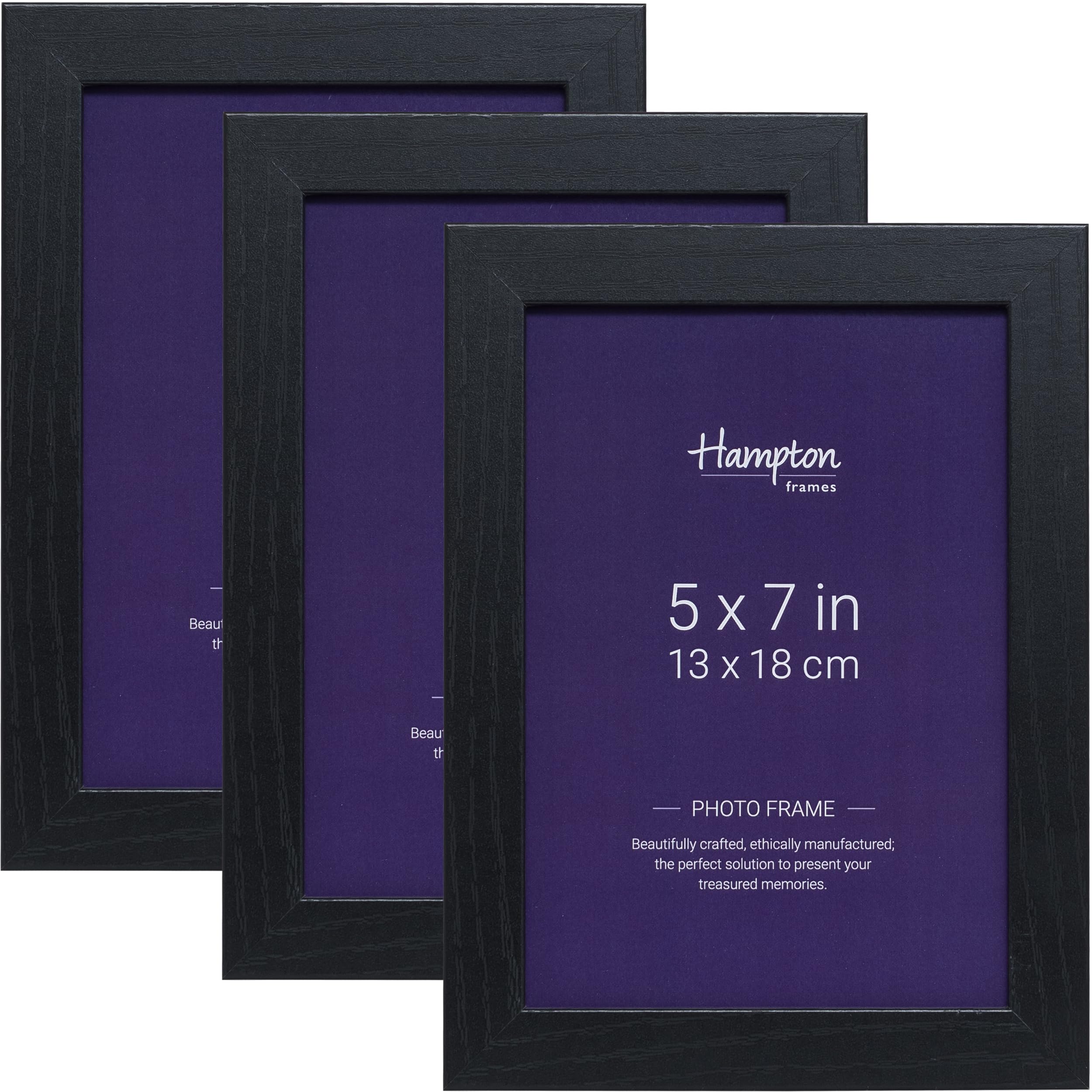 Hampton Frames OXFORD 5x7 (13x18cm) Pack of 3 Black Picture Frame Acrylic (Non-Glass) OXF57NGX-3PK