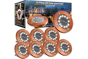 JKIMK Solar Ground Lights Outdoor Waterproof Flat Solar Lights Garden Solar Disk Lights Outdoor Floor Lights 12 LED 8 Pack for Garden Patio Pathway Landscape Driveway Yard Path Decor