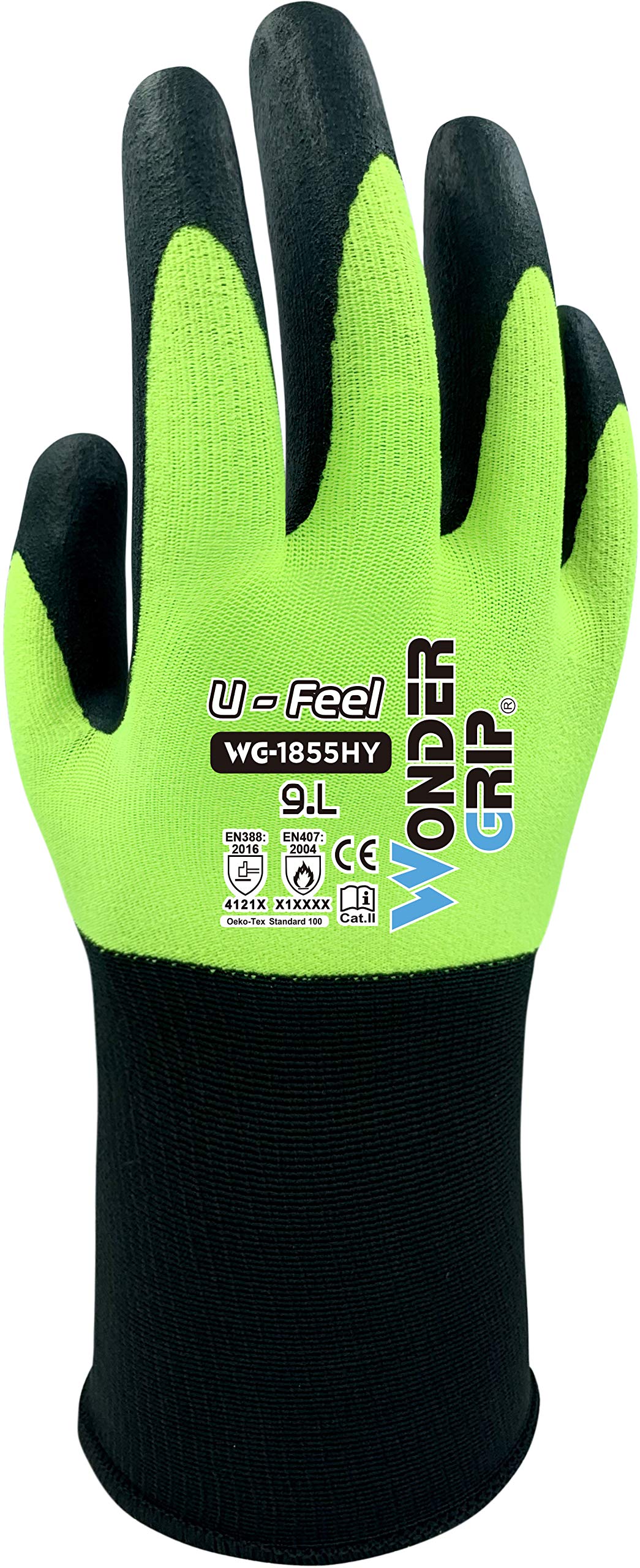 Wondergrip - U-Feel - WG-1855HY Safety Gloves - Single Nitrile Coating, Thin and Smooth - IT-Compatible - High Grip & Ergonomic Fit - For Dry-to-Oily Conditions - Yellow - X Small