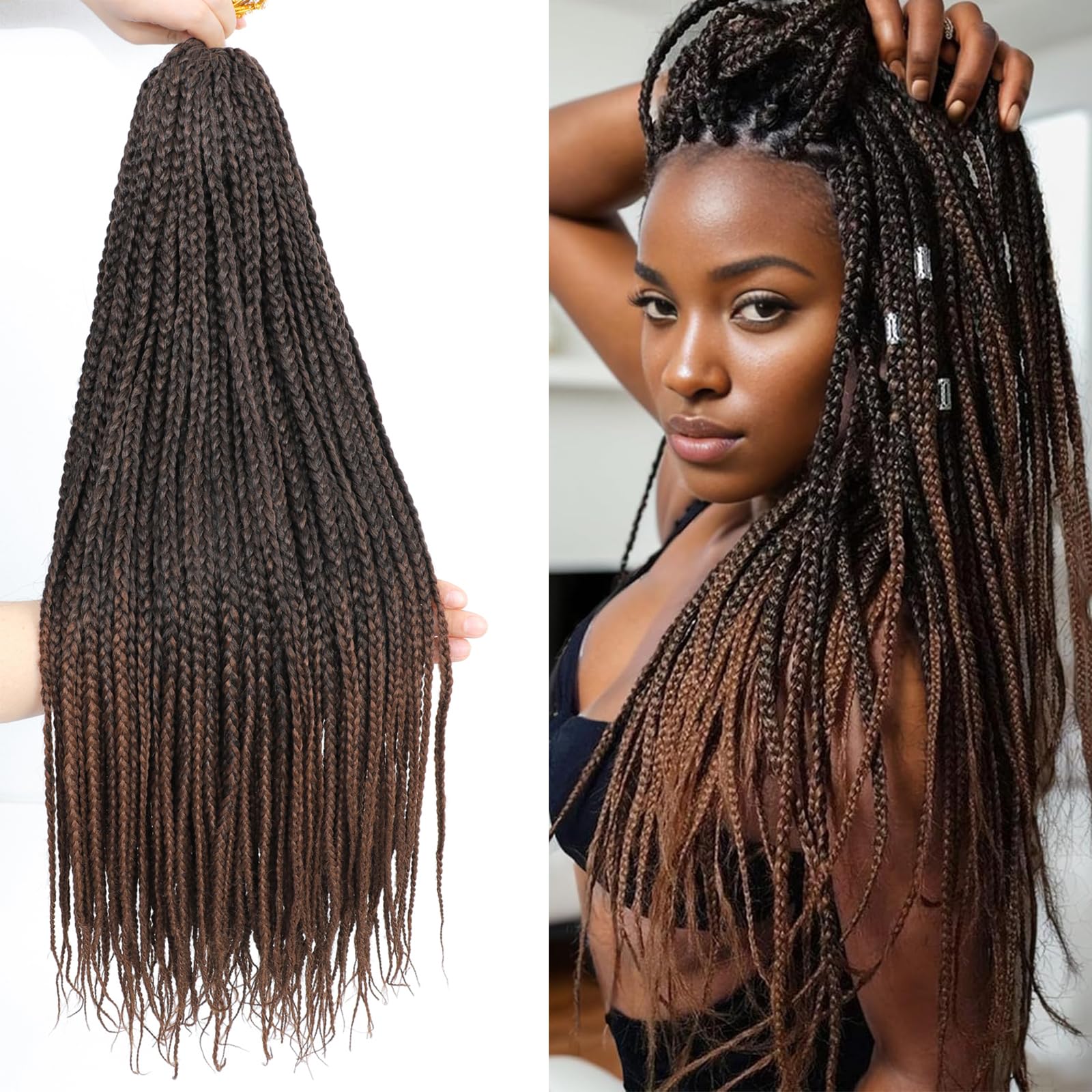 Pre-Looped Box Braids Crochet Hair Extensions - 22 Inch Goddess Synthetic Braiding Hair for Black Women (1B/30)