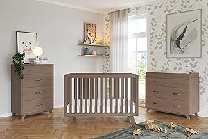 Child Craft SOHO Crib, Dresser with Changing Table Topper Nursery Set, Chest, 3-Piece, Includes 4-in-1 Convertible Crib, Dresser with Topper, Chest (Dusty Heather)