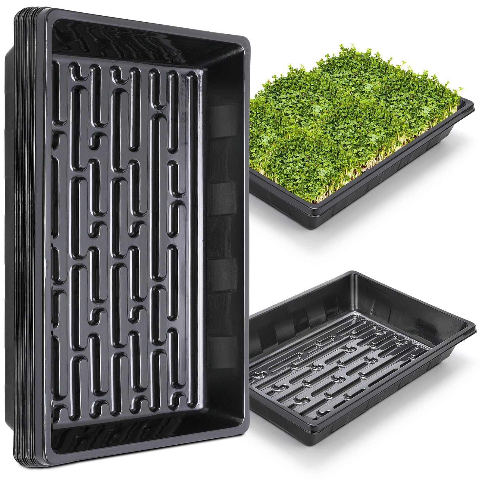 Photo 1 of  1017 Plant Growing Trays Seed Starting Tray Microgreens Growing Trays Seedling Plant Germination Starter Tray Transplant Fodder Flats, No Holes, No Leakage, Reusable 16.9"x10"x2.5"