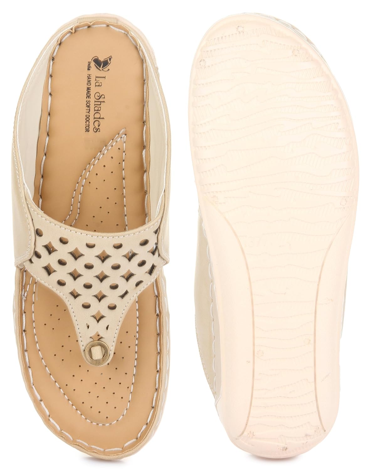 la shades 8008, cream laser cut designer doctor slippers for women