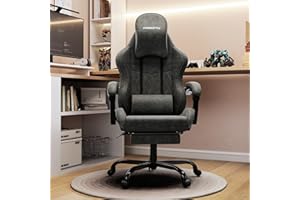 FURNISTYLE Gaming Chair Big and Tall, Grey Leather Video Game Chairs with Footrest, Padded Linkage Armrests & Large Headrest, Ergonomic Computer Chair 350lbs for Adults Gaming or Office Use