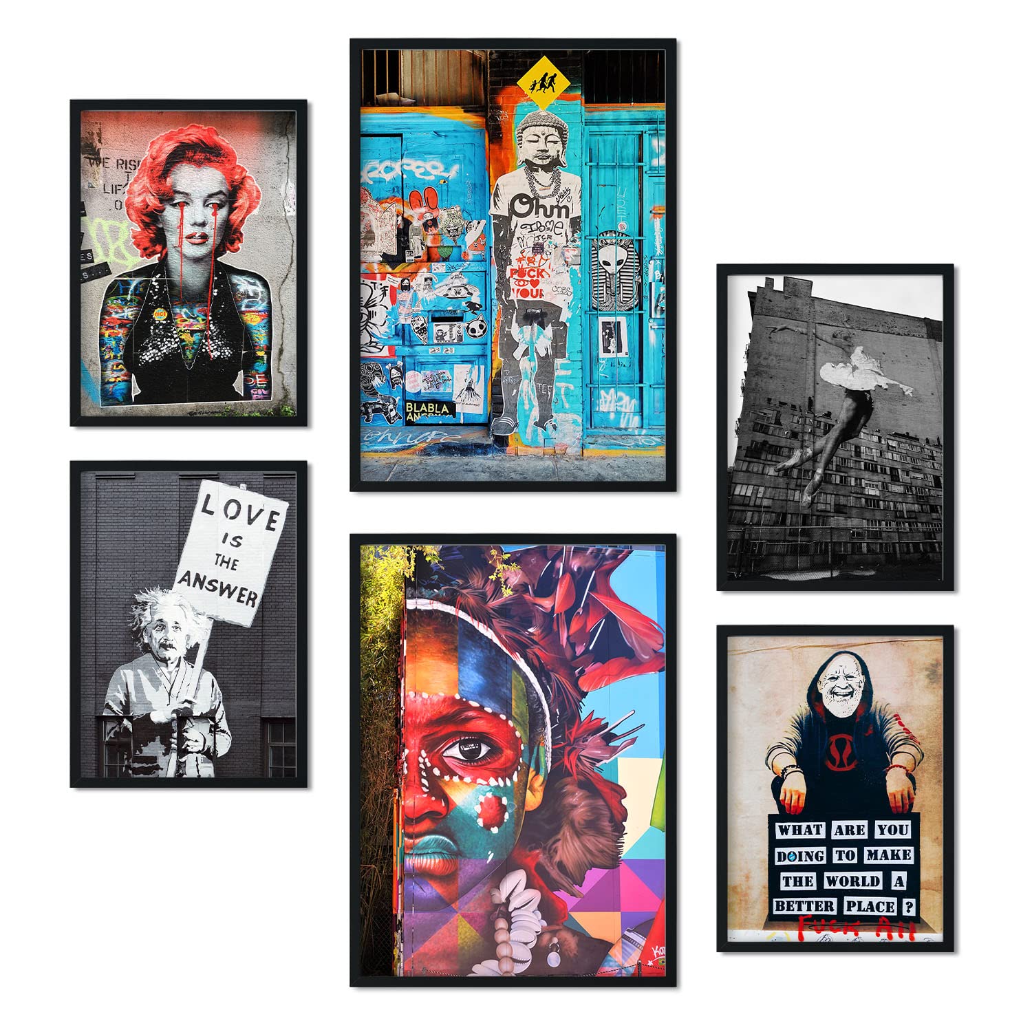 Nacnic - 6 sets of photographic Prints Urban Graffiti - Banksy Street Art Decorative Prints - Modern Home Decor Poster - A3 and A4 - Unframed — image 1