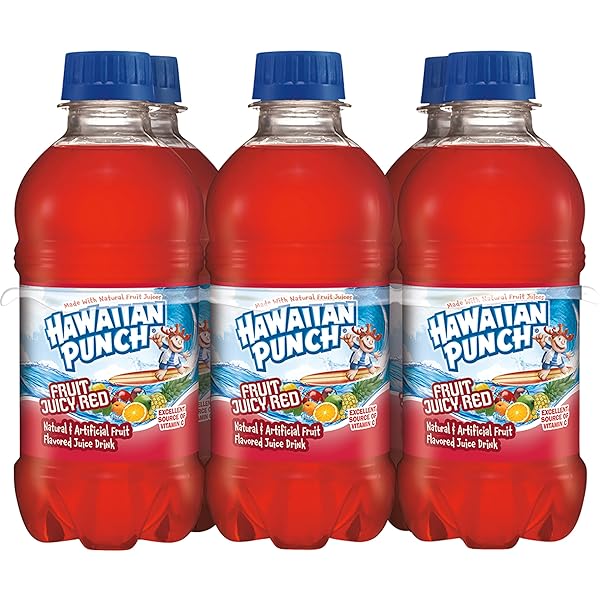 HAWAIIAN PUNCH FRUIT JUICY RED FRUIT JUICE DRINK, 10 FL OZ BOTTLES, 24 COUNT (4 PACKS OF 6), READY-TO-DRINK, ON-THE-GO, CAFFEINE-FREE, CARBONATION-FREE, GLUTEN-FREE, EXCELLENT SOURCE OF VITAMIN C