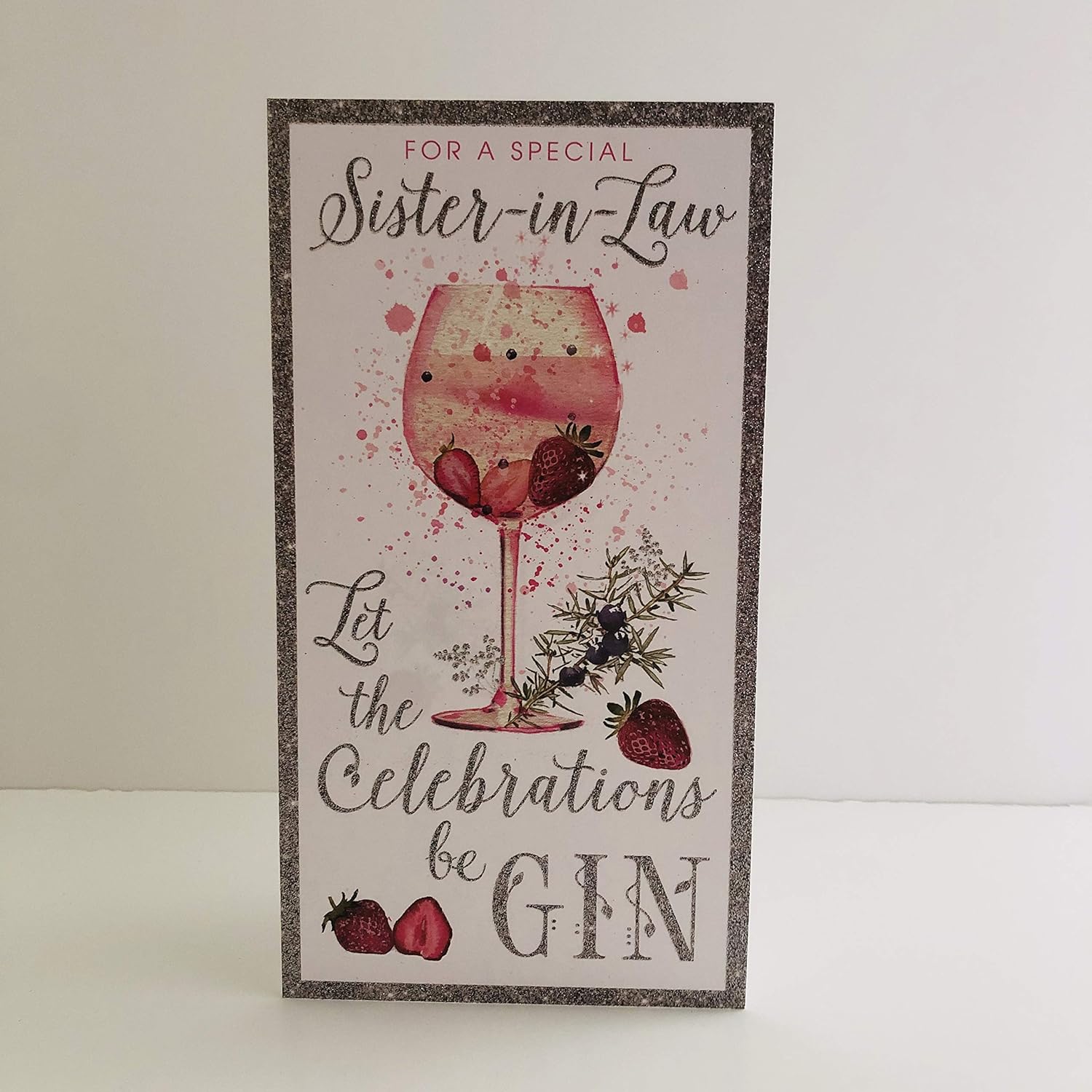 Nigel Quiney Birthday Card for Sister in Law- Pretty Gin Glass Design, Birthday Greeting Card for a Special Sister in Law