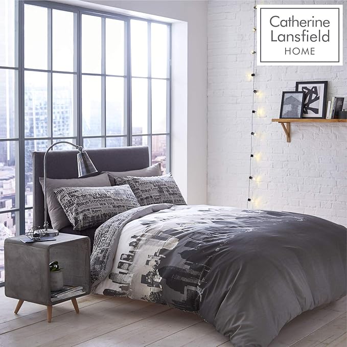 Catherine Lansfield Bettwäsche-Set Cityscape, Stadtbild-Motiv, Multi, Double Quilt