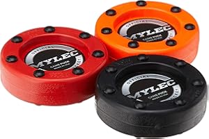Mylec PVC Graphite Reinforced Hockey Pucks - Pack of 3 with Nylon Glides, Ideal for Street Hockey Training