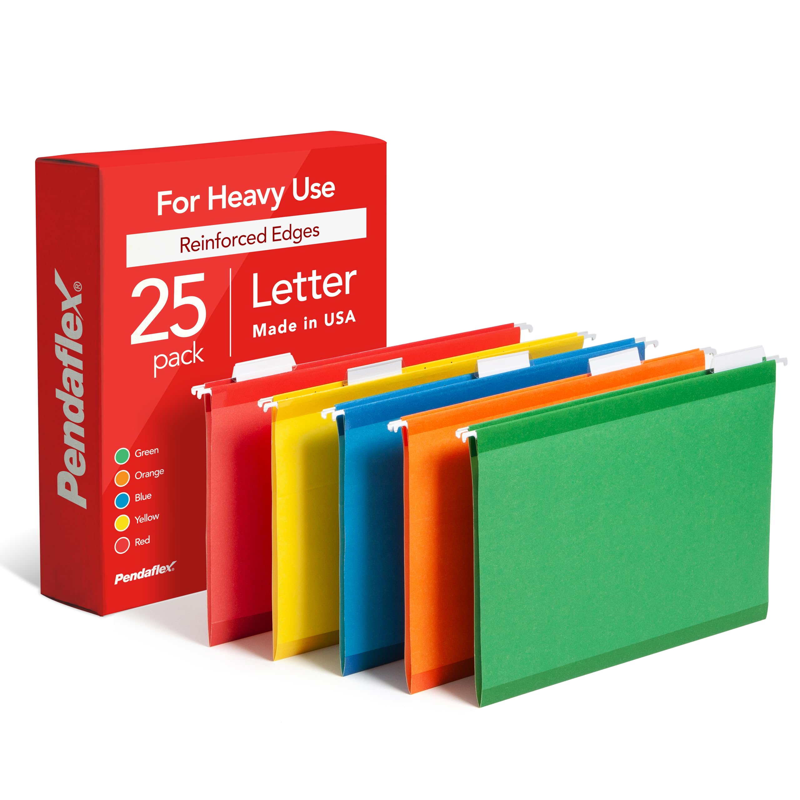 Pendaflex Reinforced Hanging Folders, Letter Size, Assorted Colors 1/5 Cut, Tabs and Inserts, 25 Per Box (41522AMZ)