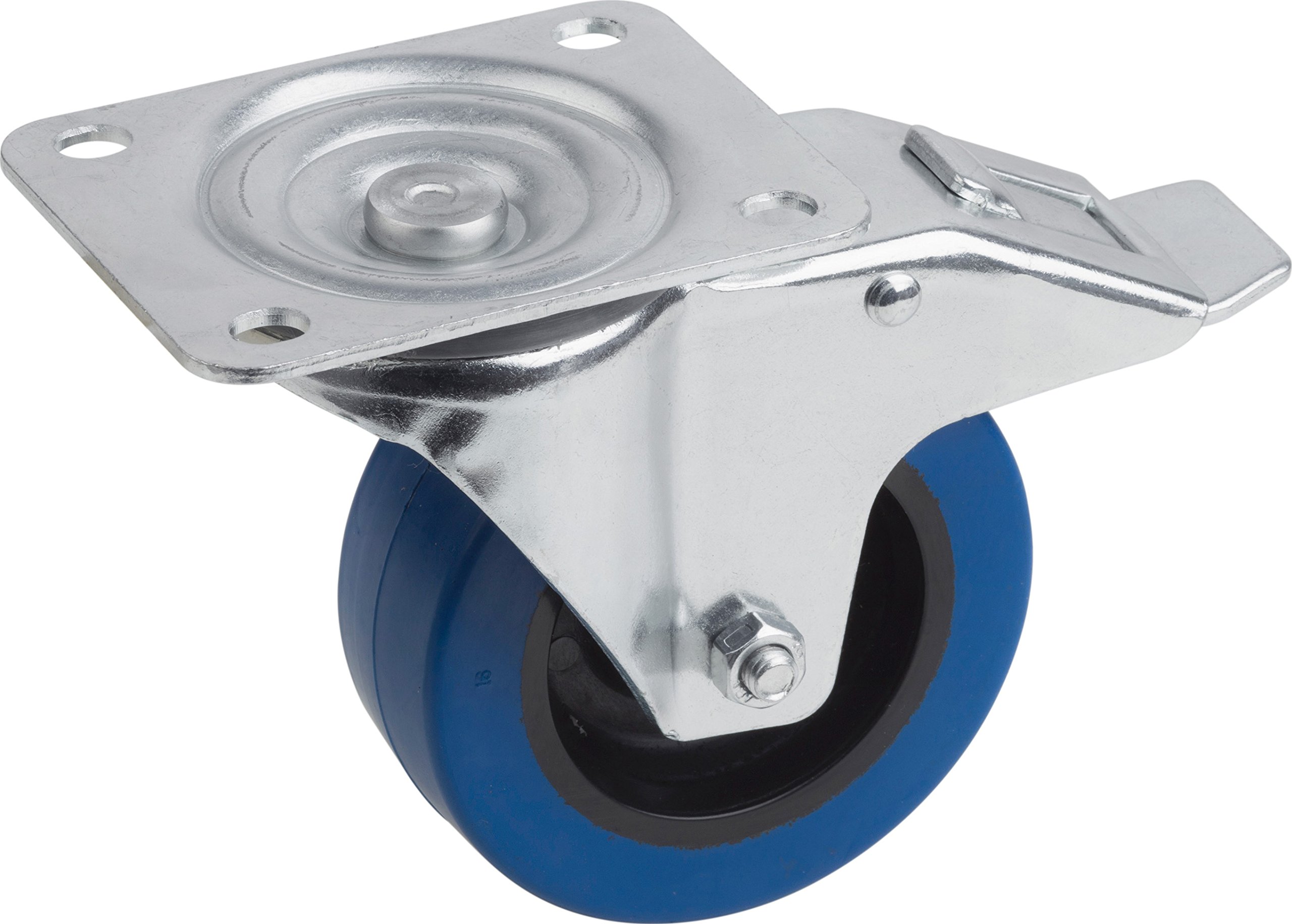 Meister Castor ✓ Brake ✓ 105 x 80 mm Plate ✓ Elastic Solid Rubber Wheels ✓ Soft Tread ✓ Roll Bearing Wheel/Castor Heavy Duty Roll, 802610