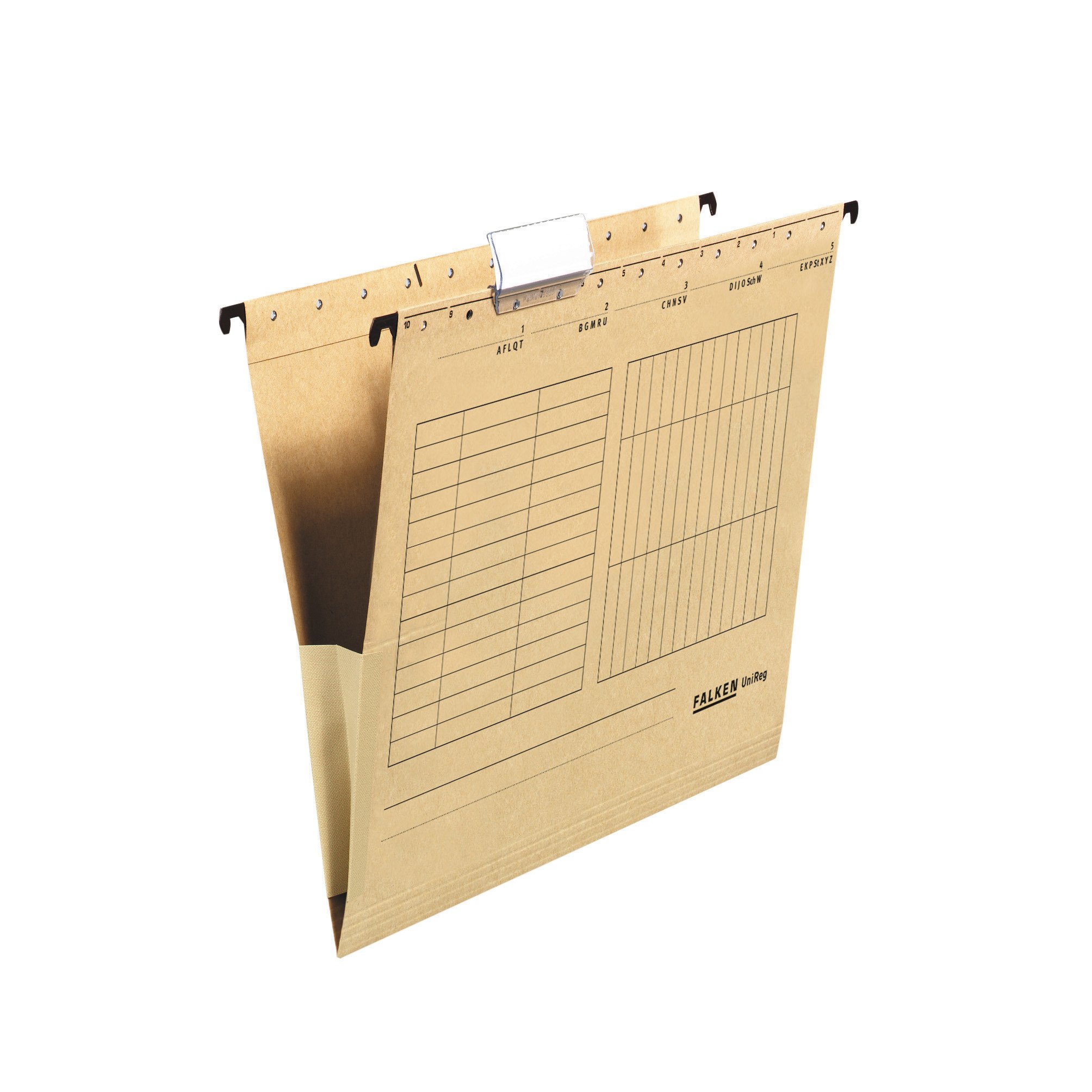 Original Falken 5-pack hanging file UniReg. Made in Germany. Made of recycled cardboard for DIN A4 with linen frogs brown Blue Angel ideal for loose-leaf filing in the office and government office.