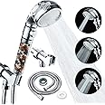 Filtered Shower Head with Purifying Beads – 3 Function High Pressure Handheld Shower for Hard Water – Removes Chlorine & Impurities, Softens Skin/Hair – On/Off Switch, Adjustable Bracket & Hose