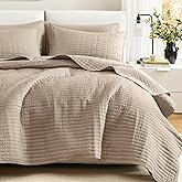 Comfort Spaces Kienna Quilt Set- Double Sided Stitching Design Summer Blanket, Lightweight, Soft, All Season Bedding Layer, Matching Sham, Taupe, Coverlet Full/Queen(90"x90") 3 Piece