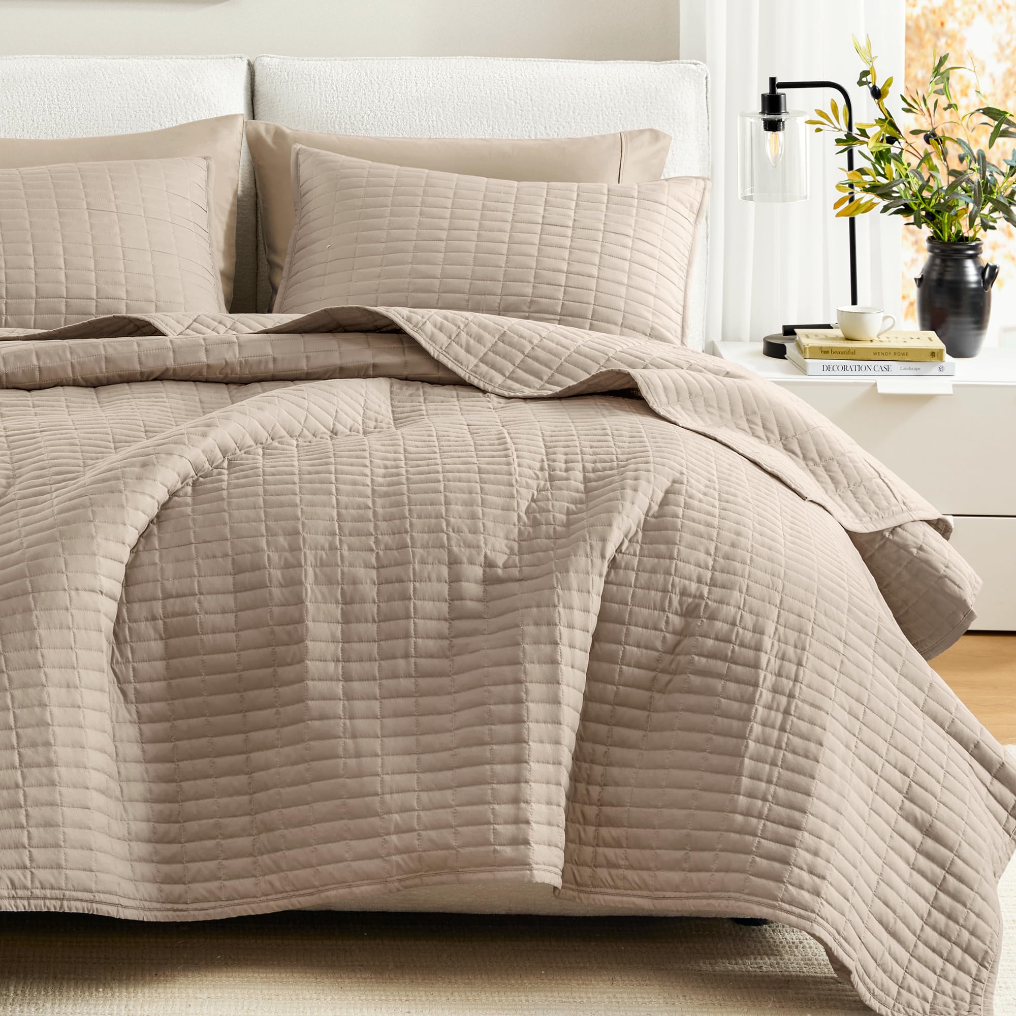 Photo 1 of *PARTIAL SET - Pillow cases only*
Comfort Spaces Kienna Quilt Set- Double Sided Stitching Design Summer Blanket, Lightweight, Soft, All Season Bedding Layer, Matching Sham, Taupe, Coverlet Full/Queen(90"x90") 3 Piece