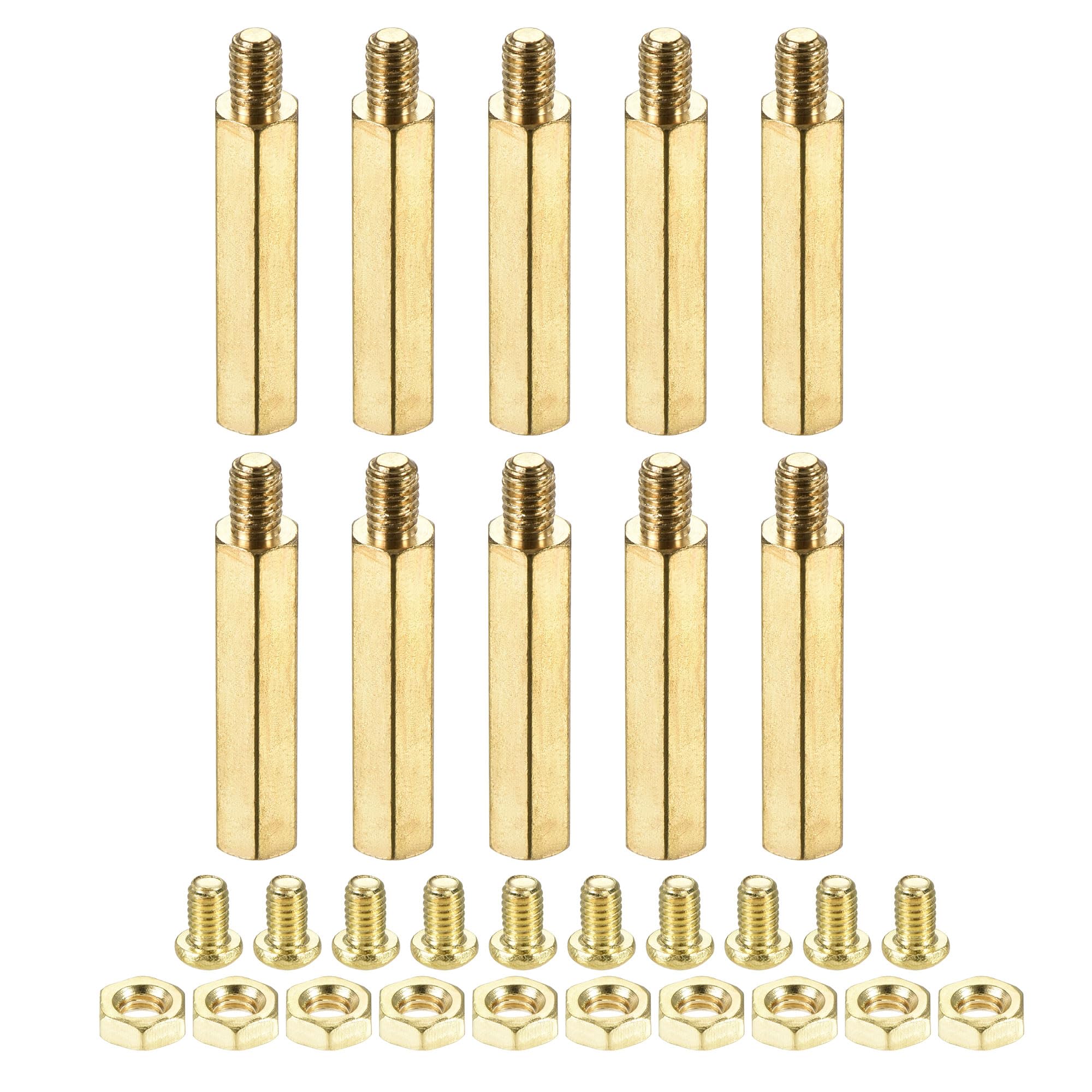 YOKIVE 10 Set M4 Standoff Screws, Brass Hex PCB Standoffs with Nuts and Screws(Gold Tone, 26mm)
