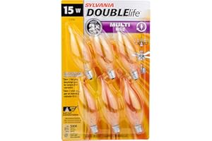 LEDVANCE SYLVANIA Double Life Incandescent Light Bulb, B10, 15W, Small Base, 65 Lumens, 3000K, Clear, Soft White - 6 Pack (15318)