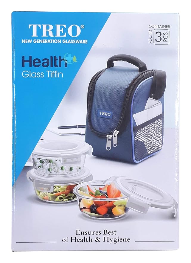 Buy Treo Health Plus Glass Tiffin Box (3 Pieces) Round Online at Low