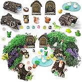 QuarenDen 40 Pcs Miniature Fairy Garden Accessories, Fairy Door, Miniature Tree Stumps and Tiny Resin Animal with Moss for DI