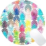 Wknoon Round Gaming Mouse Pad Custom Design, Abstract Hawaiian Pineapple Pattern Tropical Watercolor Painting Print Art