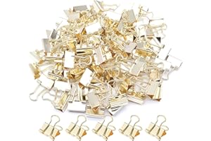 YCVIORING Gold Binder Clips, Mini Paper Clip, Small Paper Clamps 15mm (5/8 inch), 100 Pack Micro Size Office Clips for Home School and Business (Gold)