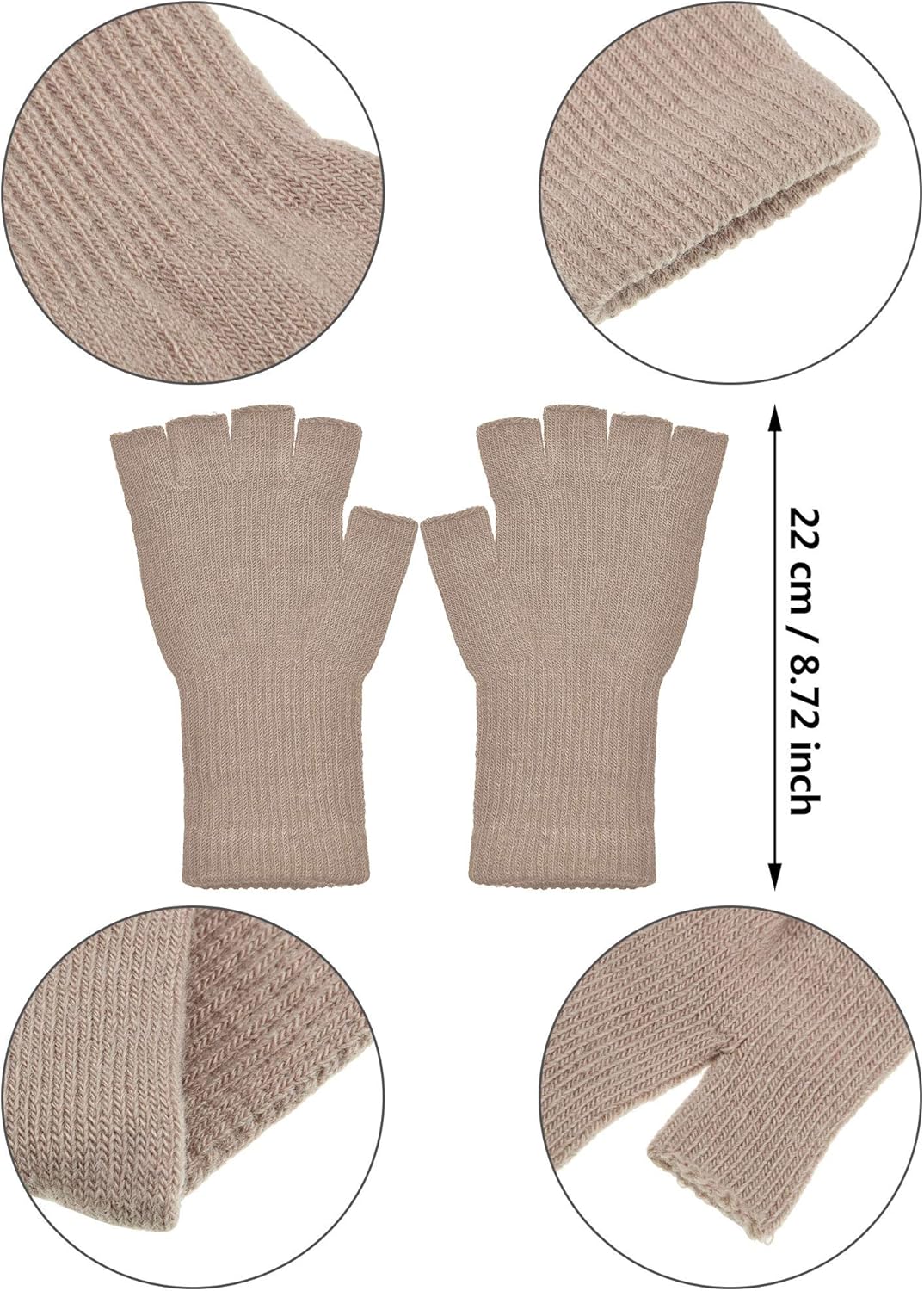 Unisex Half Finger Gloves Winter Stretchy Knit Fingerless Typing Gloves (Black, White, Dark Grey, Light Tan, 4) at  Women’s Clothing store