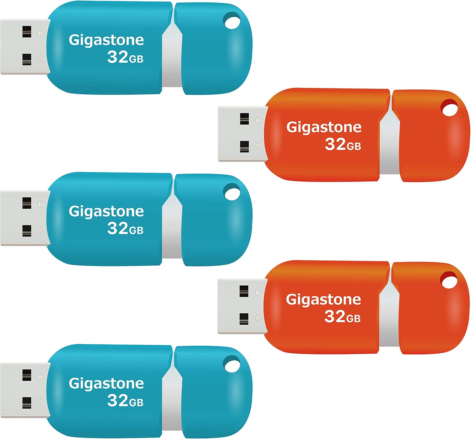 GIGASTONE 32GB 5-Pack V10 USB 2.0 Flash Drive Thumb Drive Memory Stick Pen Drive Capless Retractable Design (Multi Color)