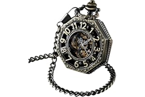 ShoppeWatch Men’s Pocket Watch with Chain | Hand Winding Vintage Pocket Watch | Classic Mechanical Movement Pocketwatch | 1920s Railroad Steampunk Costume Accessory