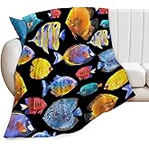 Tropical Fish Blanket Super Soft Warm Fluffy Flannel Colorful Fish Throw Blanket Cozy Fuzzy Plush Fishing Bedding Blanket Gift for Boys Girls Kids Teens Adults Couch Sofa 50"x40"