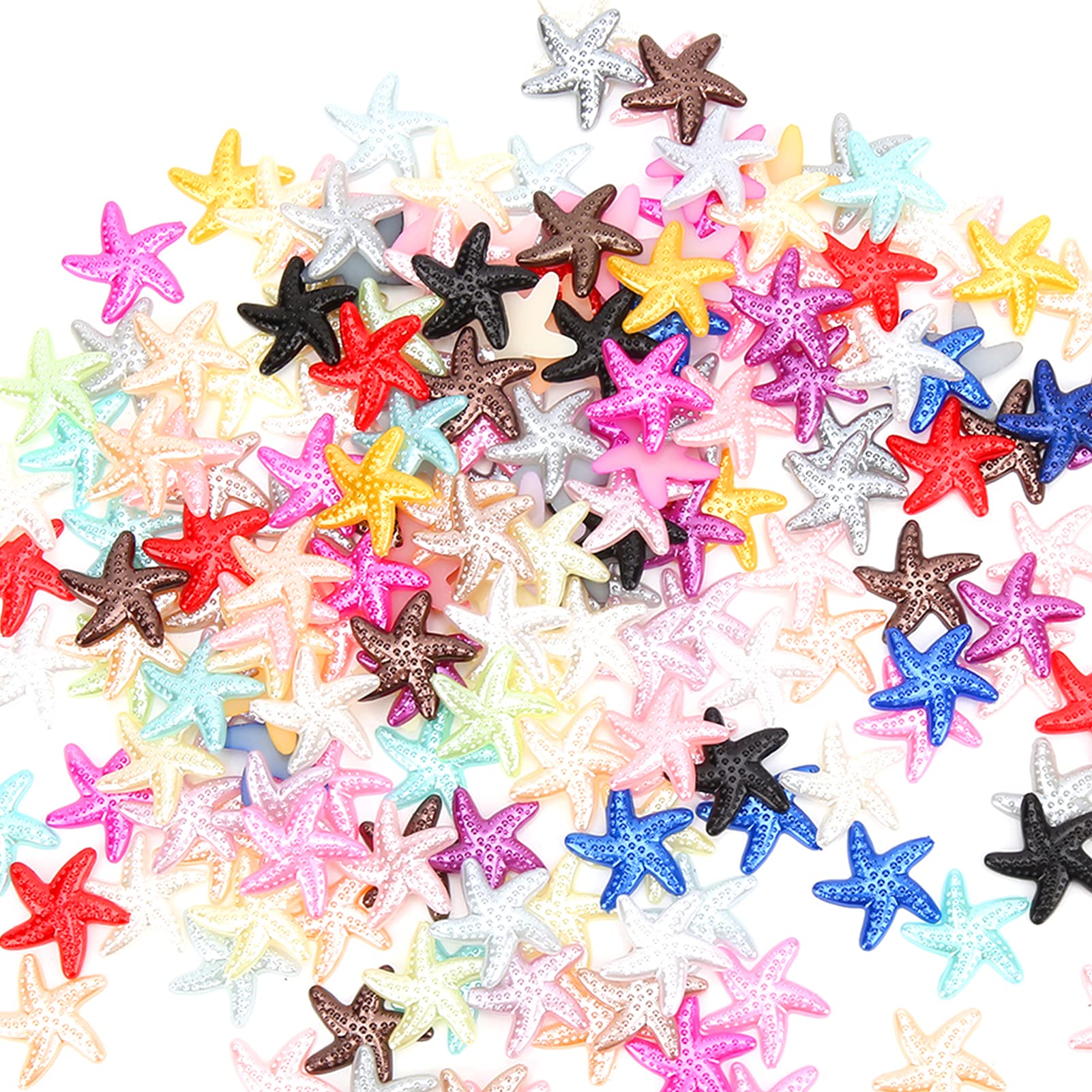 200Pcs Sea Star Beads Resin Flatback Slime Beads Charms Resin Flatback Slime Making Supplies for DIY Scrapbooking Crafts Pearl Sticker Mobile Phone Decoration