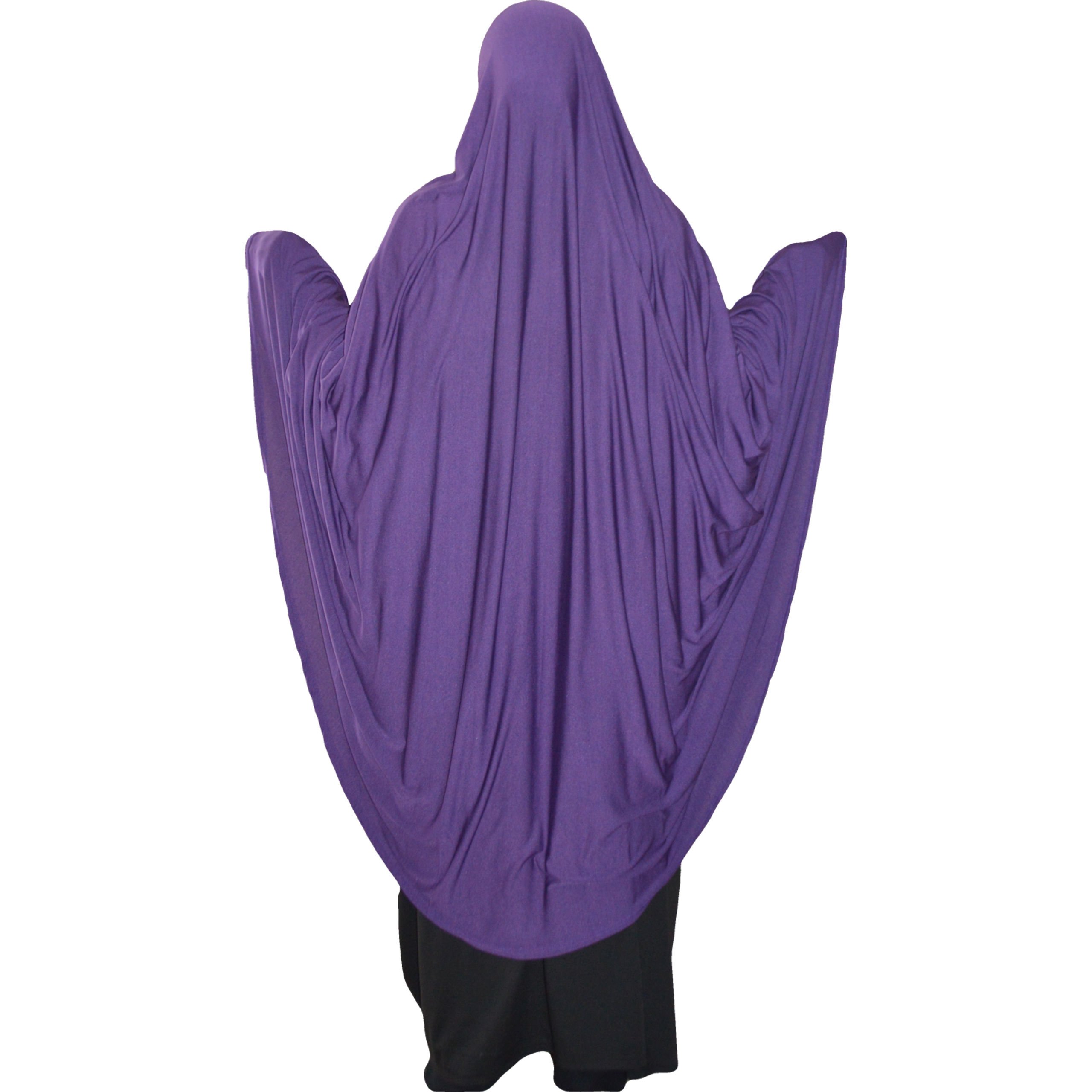Yaqeen XL Khimar one piece Hijab stretchy Lycra material Large Size Prayer set (Purple)