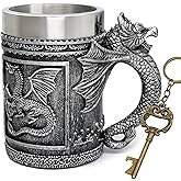alikiki Dungeons and Dragons Coffee Mug Large - GOT D&D Gaming Beer Mugs Gifts for Men - 21oz Stainless Steel Drinking Tankard Coffee Cup Dragon Gift for Lovers Collector Party Decoration