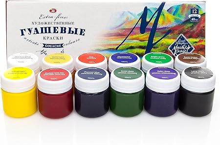 Master Class Peinture Professionnelle A La Gouache 12 Pots De 40 Ml Peinture Extra Fine A La Gouache Couleurs De Haute Qualite Nevskaya Palitra 12x40 Amazon Fr Cuisine Maison