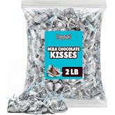 Milk Chocolate Kisses, Silver Individually Wrapped Candy, Bulk, 2 lb | 200 Pieces, Classic Silver Candy Kisses for Party Favors, Candy Buffets, Baking &amp; Snacking, 2 Lbs Approx, Conical, Birthday