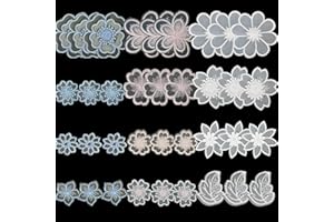 Yayatty 36 Pcs Lace Flowers Applique Embroidery Flowers Rose Leaf Sew Iron On Patch, Organza Patches Applique for Wedding Bridal Dress Sewing Craft DIY Clothes Hair Ornaments