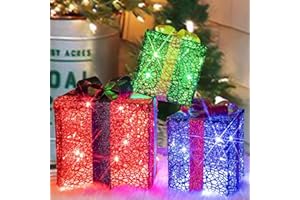 PEIDUO Christmas Decorations Indoor, Set of 3 Lighted Gift Boxes, Prelit with 48 Warm White Lights, Under The Xmas Tree Packa