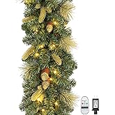 SHareconn 9FT Prelit Greenery Christmas Garland with Pine Cones Decorations and Multi-Color LED Lights Plug in, Lighted Garland for Mantle Fireplace Table Indoor Xmas Decor, 9 FT