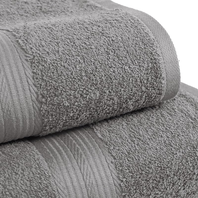 Set Asciugamani Bagno Spugna 100% Cotone 2 Teli + 2 Viso + 2 Ospite, Grigio, Confezione 6 Pezzi — foto 2 di 8