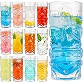 Claplante Tiki Glasses Set of 12, 14 oz Modern Bar Tiki Cup, Highball Drinking glasses, Exotic Zombie Cocktails Glasses, Tiki Mug for Tropical Island Drinks Tiki Bar Professional Hawaiian Party