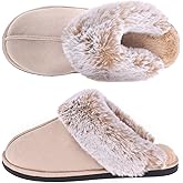 VANSARTO Women's Comfy Faux Fur Scuff Slippers Micro Suede Memory Foam Slip on Fuzzy Slide House Shoes Anti-Skid Sole