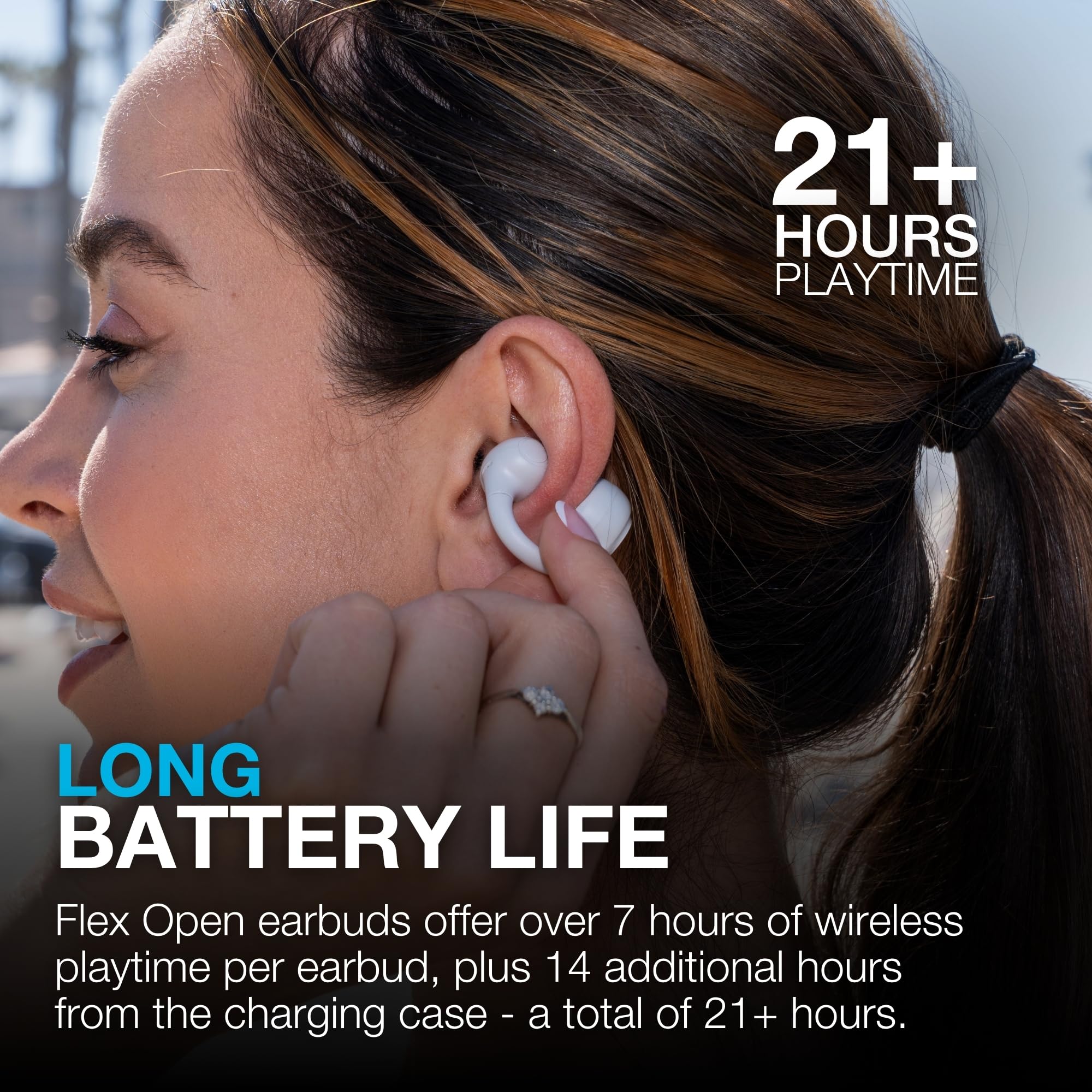 JLab Flex Open Earbuds, Clip-on Cuff Design, Wireless Open-Ear Audio Freedom Effortless Fit, Safe Listening, Bluetooth Multipoint, Customize with The App, Cloud White